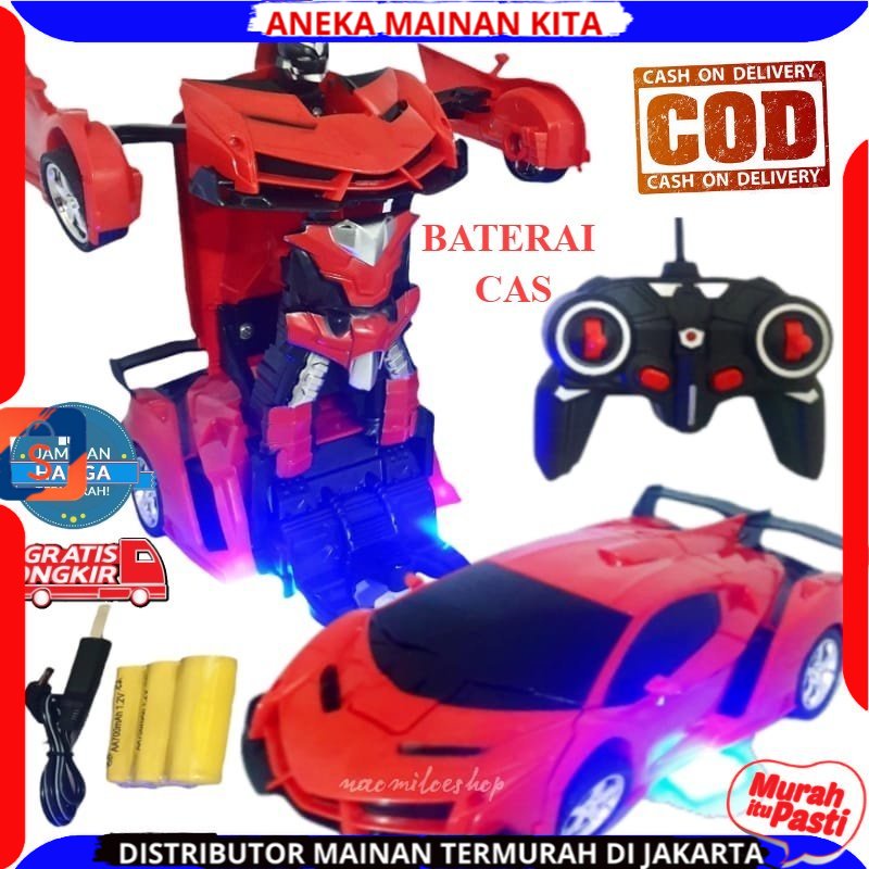 Mainan Mobil Remote Control Mobil Sport Car Robot Transform 1:18 Baterai Cas