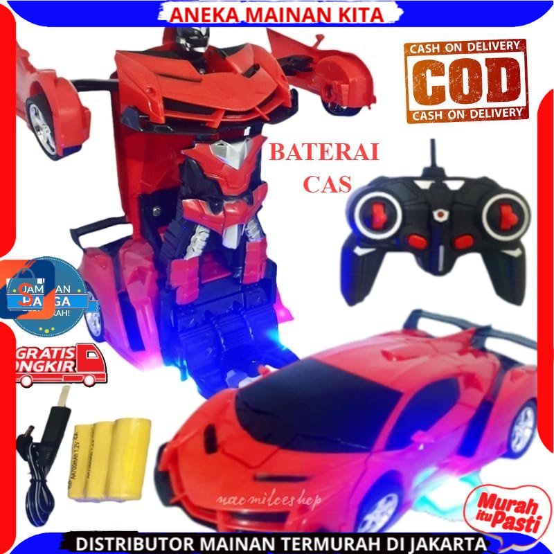 Mainan Mobil Remote Control Mobil Sport Car Robot Transform 1:18 Baterai Cas