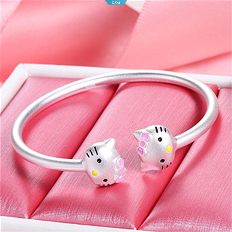 Kawaii Asli Sanrio Hello Kitty 925 Sterling Silver Gelang Kartun Anime Orang Tua-Anak Gelang Pasangan Gelang Gadis Hadiah [ZK]