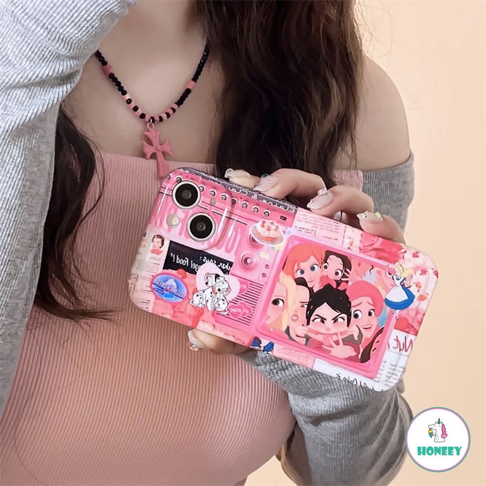 IPHONE Kartun Amerika Graffiti Lucu Pink Princess Phone Case Kompatibel Untuk Iphone14 13 12 11 Pro Max Gadis Manis Keren Ponsel Penutup Belakang