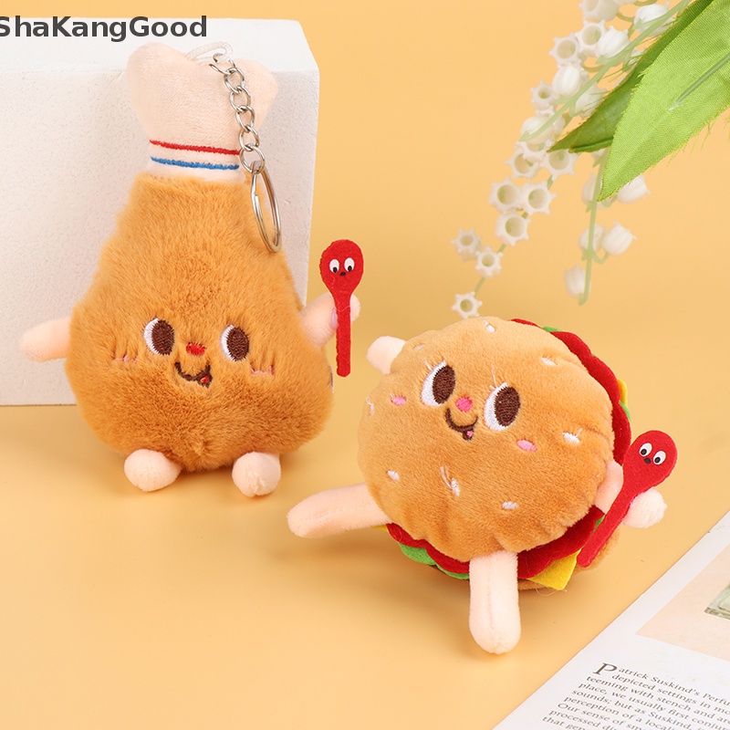 Selip 1Pc Makanan Plush Gantungan Kunci Hamburger Hot Dog French Fries Boneka Liontin Mainan SKK