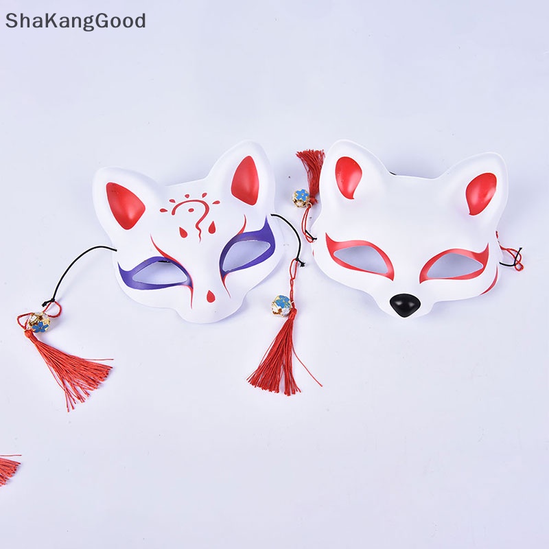 Selip Jepang Halloween Cosplay Rubah Topeng Pesta Setengah Wajah Dicat Tangan Kitsune SKK