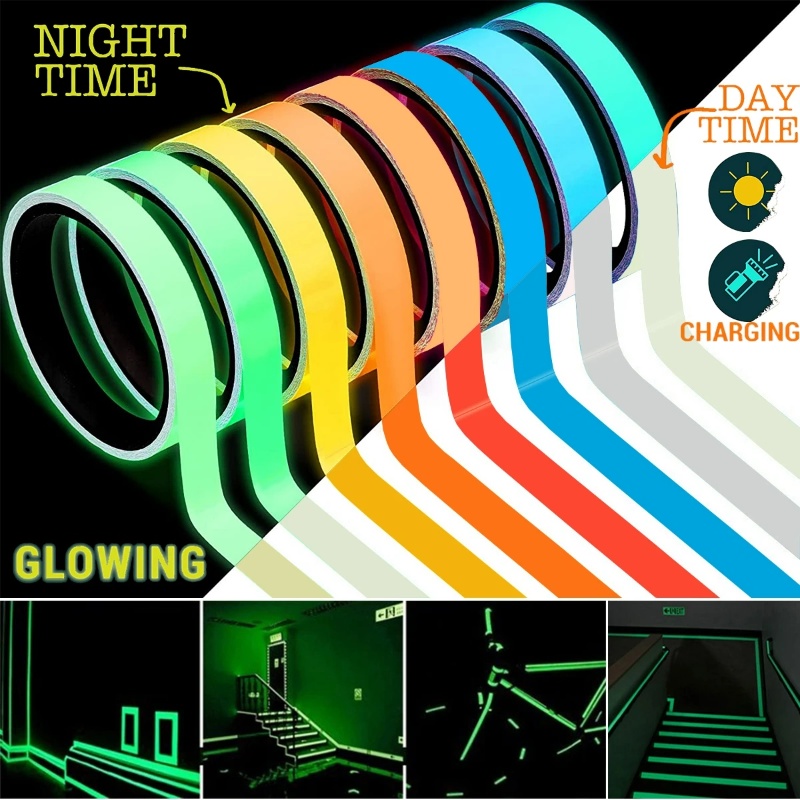 Luminous Tape Mobil Styling Reflektif Self-adhesive Stiker Glow In Dark Safety Stiker Warna-Warni Neon Peringatan Tape Panggung Tangga Dekorasi Pesta Rumah