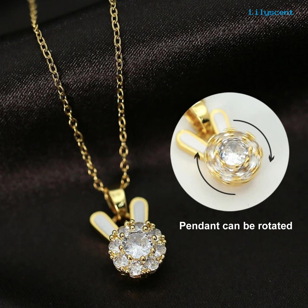 [LS]Wanita Kalung Kelinci Yang Dapat Diputar Elegan Dainty Golden Slim Rantai Hadiah Mewah Berlian Imitasi Bertatahkan Kelinci Liontin Kalung Fashion Perhiasan