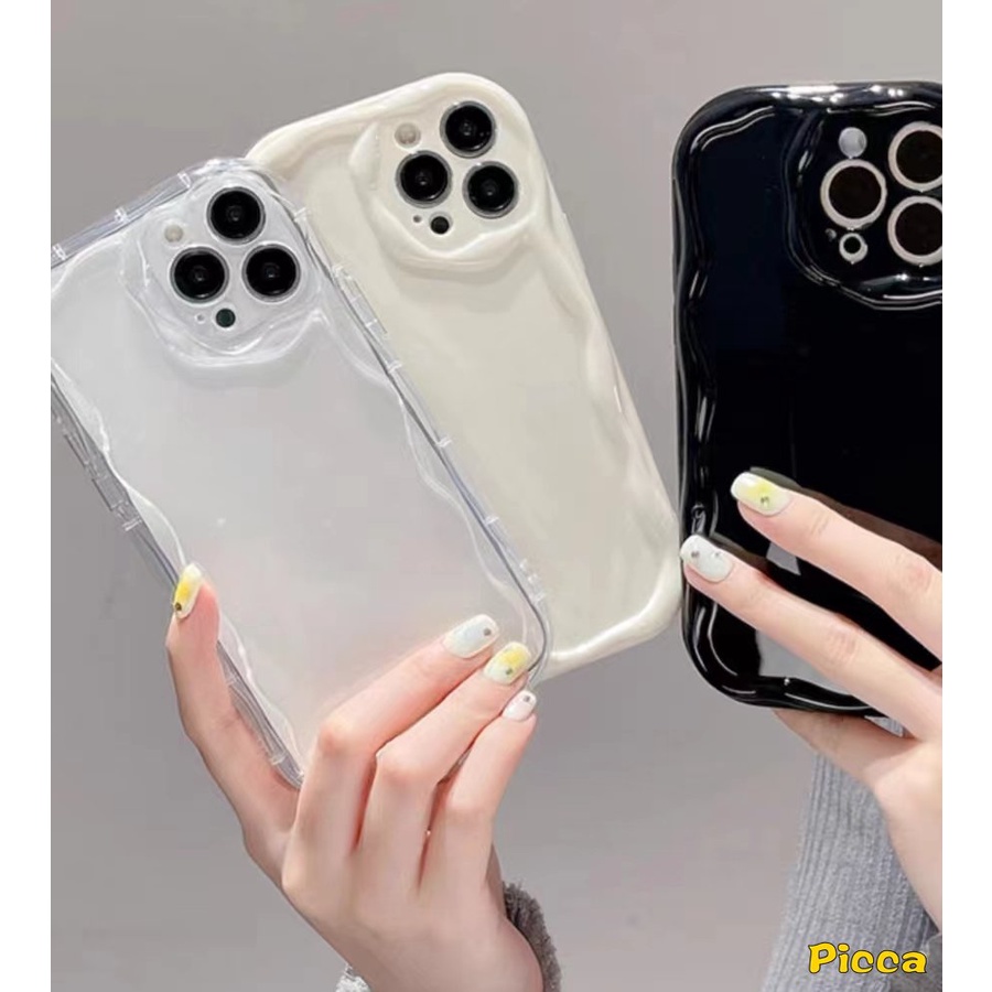 Casing Untuk Realme C55 5 5i 6i 7i 5s C12 C21Y C35 C15 C25 C25Y C33 C31 C11 C20 C17 C25s C30 C21 C20A C3 Fashion Bingkai Gelombang Cat Air Sederhana Bantal Halus Glossy Soft Case