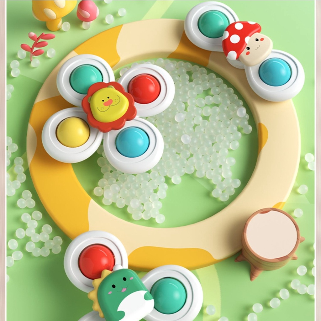 3 Pcs/set Pengisap Kartun Bayi Dan Anak Baru Berputar Mainan Puzzle Top Ringing Bell Kincir Angin Kecil Mainan Anak