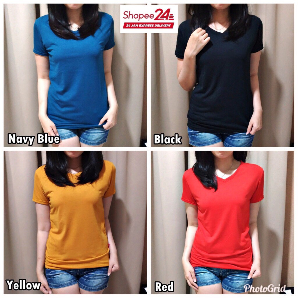 IWD Kaos V Neck Wanita Polos T shirt Blouse Lengan Pendek Premium VS-3330 Lokal Bukan Import Terlari
