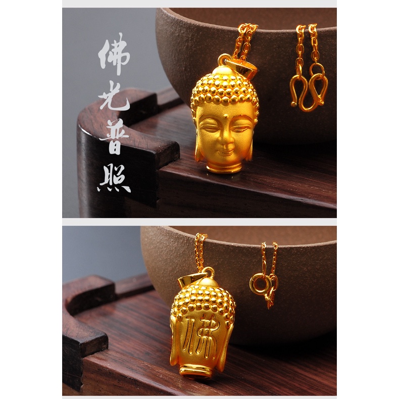 Goldkingdom Aksesoris Perhiasan Fashion Ready Stock 3D Liontin Buddha Emas Untuk Pria Dan Wanita Kalung Kepala Buddha Perhiasan Emas