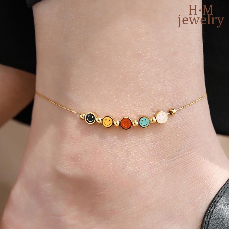 2023 New Colorful Smiley Anklet Light Luxury Refined Grace High Sense Ornament