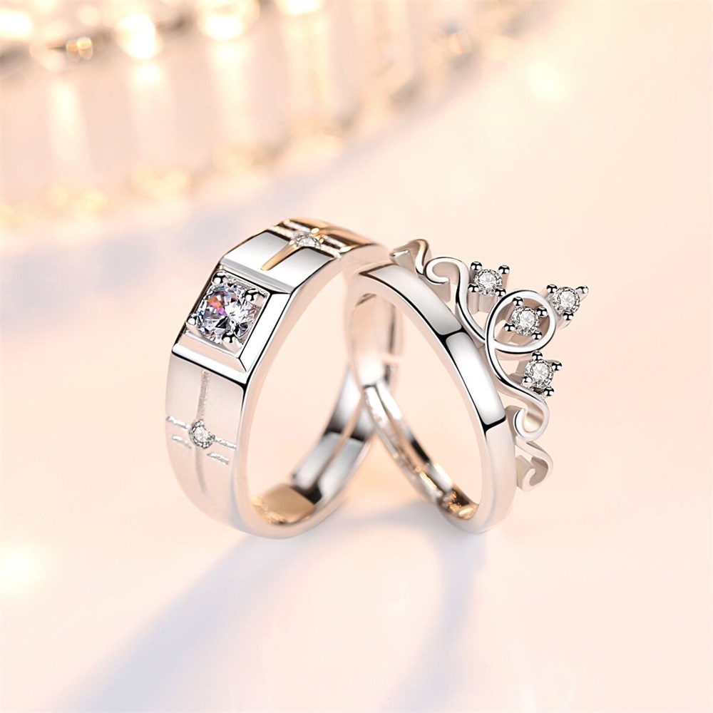 Cincin Couple Mahkota Mewah Korea Pria Wanita Pembukaan Adjustable Wedding Ring Jewelry