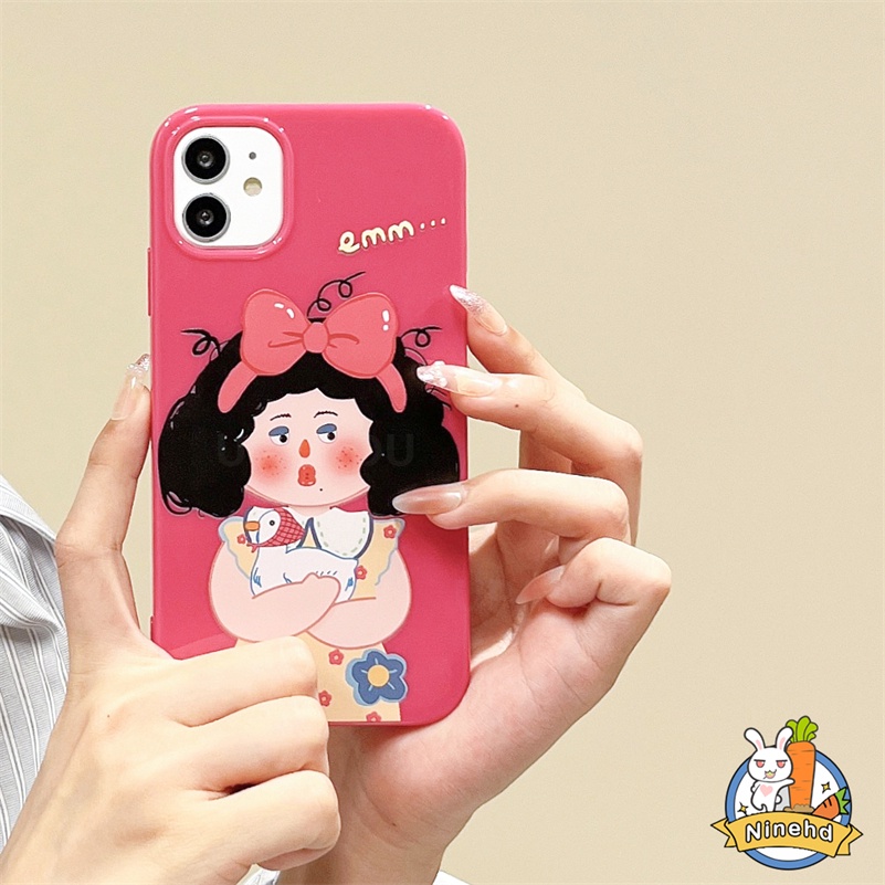 IPHONE Casing Kompatibel Untuk Iphone14 13 12 11 Pro Max X Xr Xs Max8 7 6 6s Plus SE 2020 Pink Jelek Gadis Lucu Kartun Casing Ponsel Perlindungan Lensa Penuh Silikon Anti Jatuh Cover Pelindung