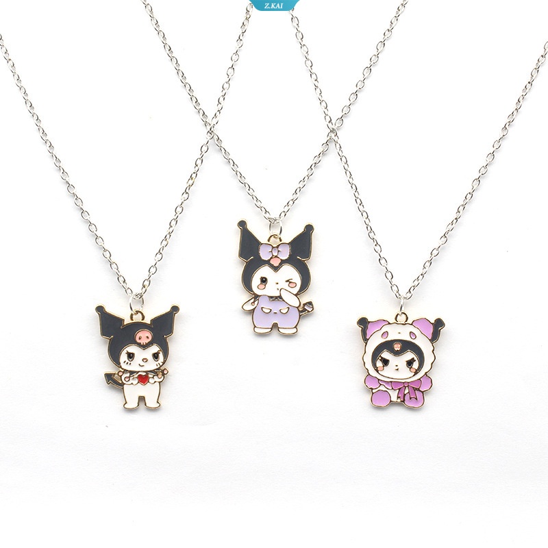 Kawaii Sanrio My Melody Kuromi Devil Alloy Kalung Kartun Liontin Perhiasan Lucu Perhiasan Hadiah Untuk Gadis Wanita Mainan Ulang Tahun [ZK]