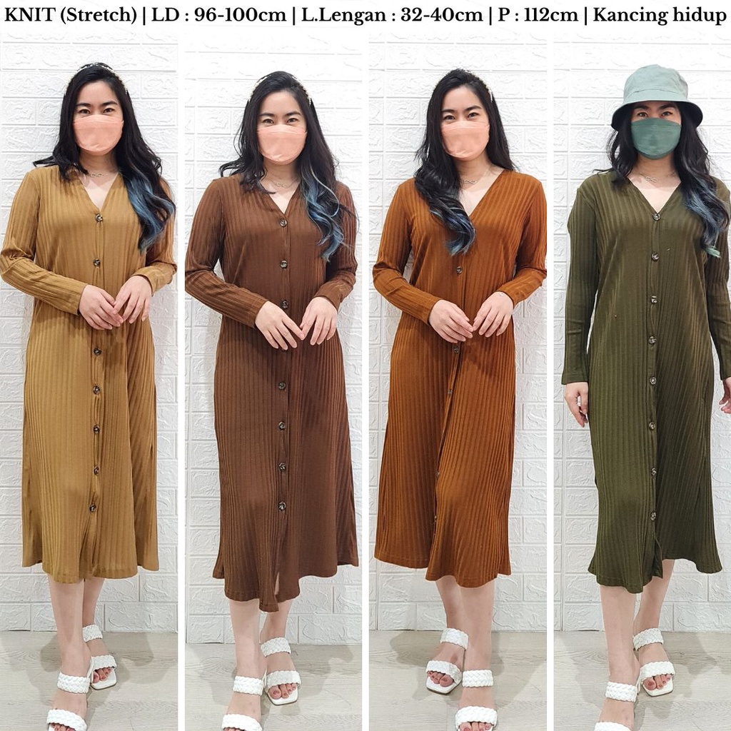 4341 vanity button knit dress long slevees dress