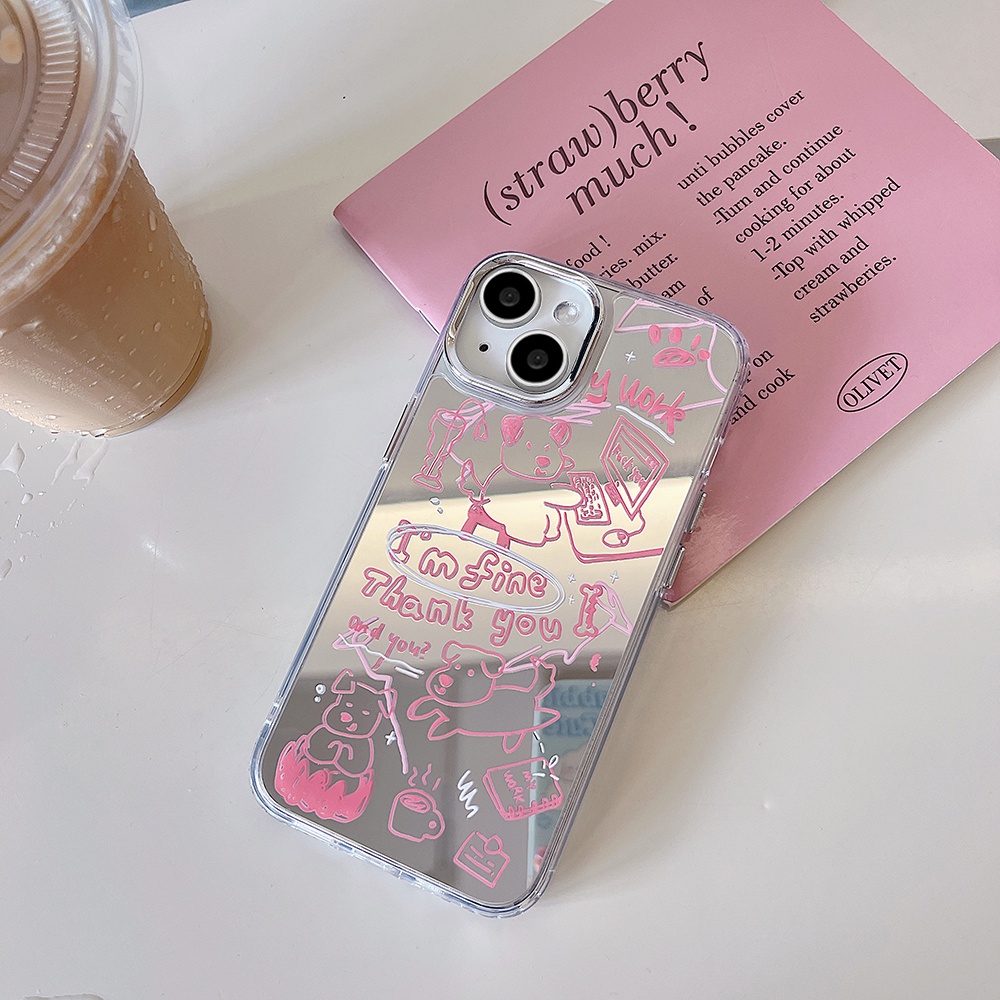 Korea Puppy Dog Makeup Mirror IPhone Case Kompatibel Untuk Iphone11 14 Pro Max Casing Ip13 Pro Max Iphone12 Case Lembut TPU Belakang Ponsel Cover