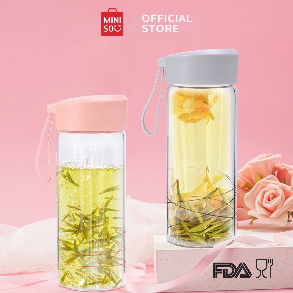 MINISO Botol Minum Kaca 300ml Untuk Air Dingin Air Panas Bottle Tumblr BPA Free Botol Air Olahraga Sport Tumblr Botol Minum Portabel FDA Botol Minum