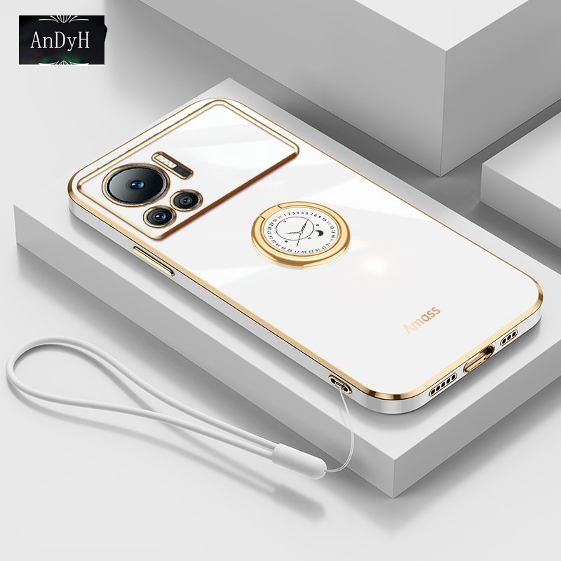 Andyh Casing Ponsel Silikon Ultra Tipis Untuk Infinix Note12 VIP X672 Deluxe Fall Protection Gold Band Dengan Cincin Jam Dan Lanyard Gratis