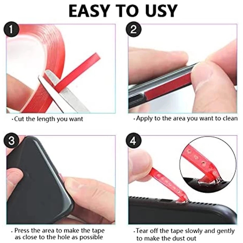 Tape Penghilang Debu Lubang Ponsel Akrilik Cuttable Portabel/Lem Pembersih Port Pengisian Klakson Telepon/Universal Smartphone Recesses Dusting Sticker