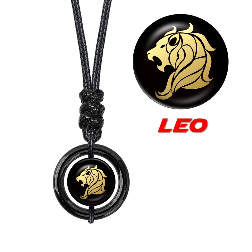 Kalung Liontin Cincin Manik Bulat Simbol Zodiak Gold 12 Horoscope Zodiac Tali Kulit Kepang Aquarius Capricorn Cancer Leo Sagittarius Gemini Virgo Pisces Libra Taurus Aries Scorpio