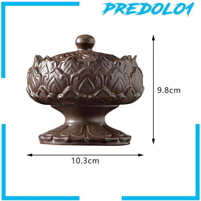 [Predolo1] Holder Burner Kerucut Keramik Bentuk Lotus Dengan Hiasan Tutup Asian Style