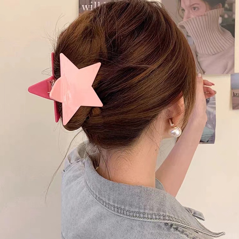 Pentagram Y2k Fashion Hair Clip Besar/Akrilik Shiny Cakar Rambut Bintang Berujung Lima/Korea Klip Hiu Berujung Lima Ponytail Besar Ambil Klip Belakang/Permen Warna Hiu Klip Aksesoris Rambut