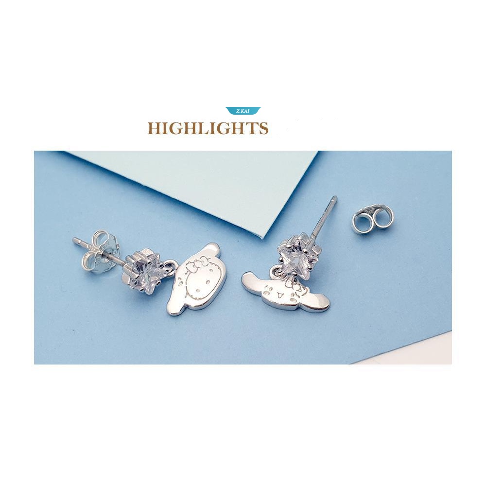 Kawaii Lucu Sanrio Cinnamoroll Anting Ear Studs S925 Sterling Silver Ornamen Hadiah Natal Untuk Anak Perempuan [ZK]