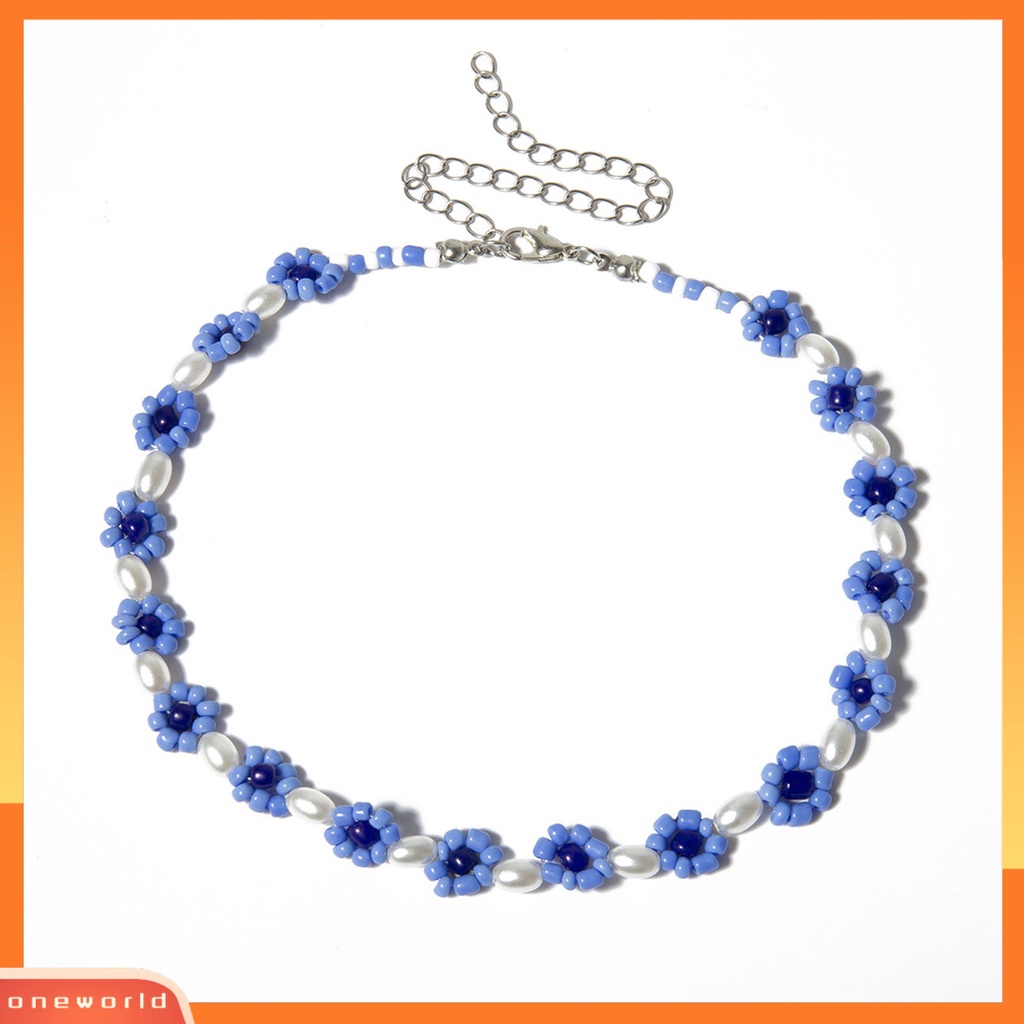 [ONE] Kalung Rantai Gelang Kaki Mutiara Bunga Biru Elegan Kreatif Untuk Pesta