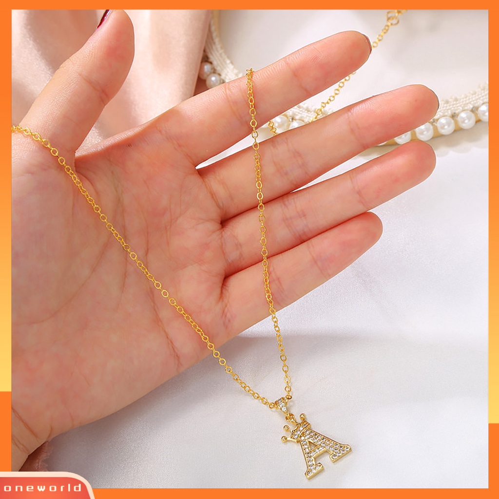 [ONE] Kalung Huruf Berlian Imitasi Mahkota Huruf Liontin Adjustable Rantai Wanita Necklace Untuk Hadiah