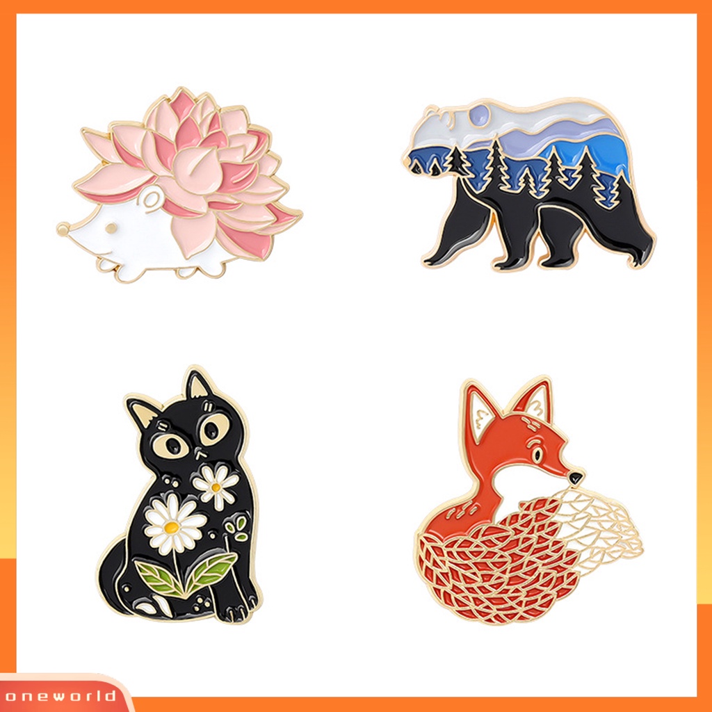 [ONE] Enamel Pin Gaya Jepang Ornamen Lucu Rubah Kucing Beruang Bros Bentuk Landak Untuk Travel