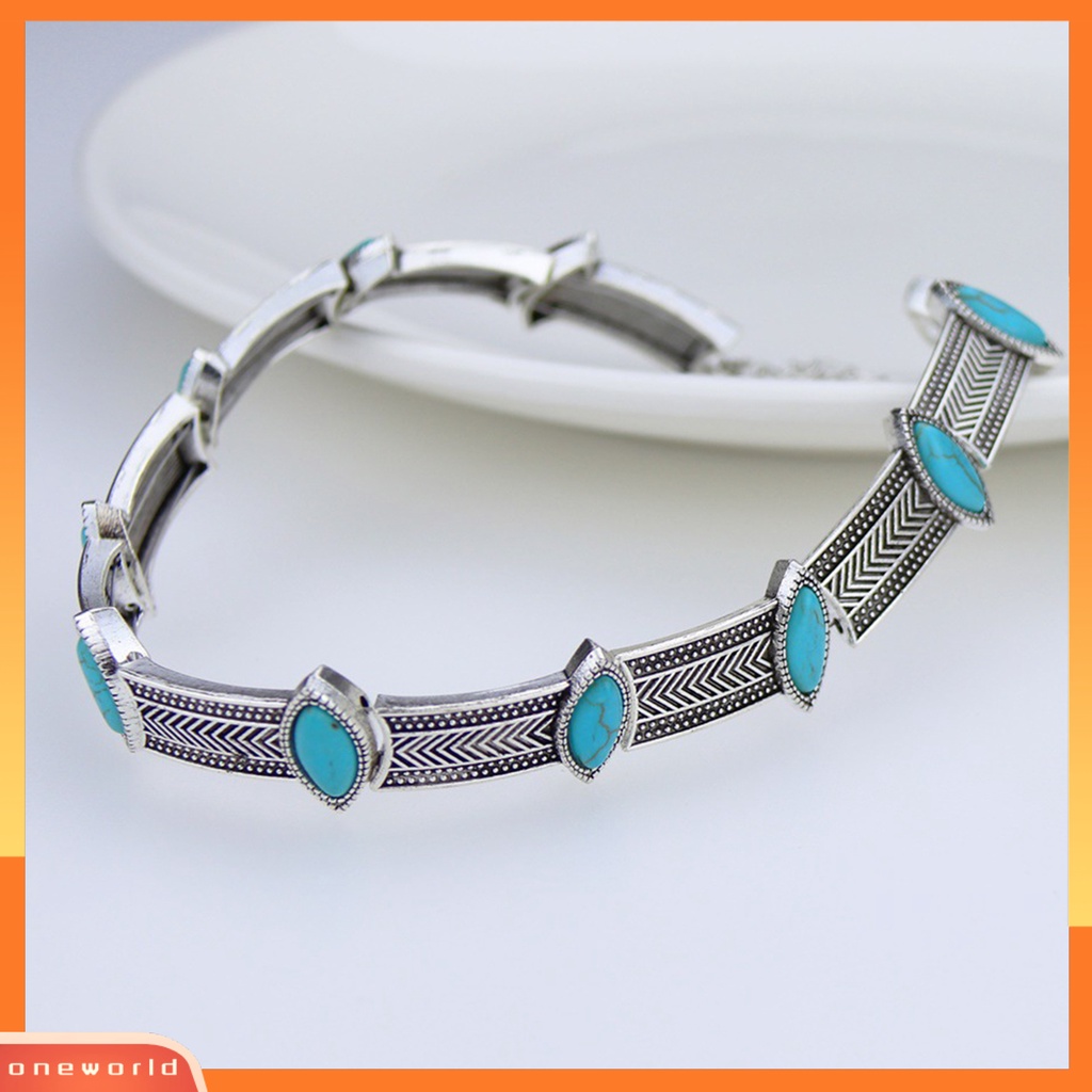 [ONE] Turquoise Gaya Vintage Choker Kerah Alloy Bohemian Adjustable Wanita Kerah Kalung Perhiasan Hadiah