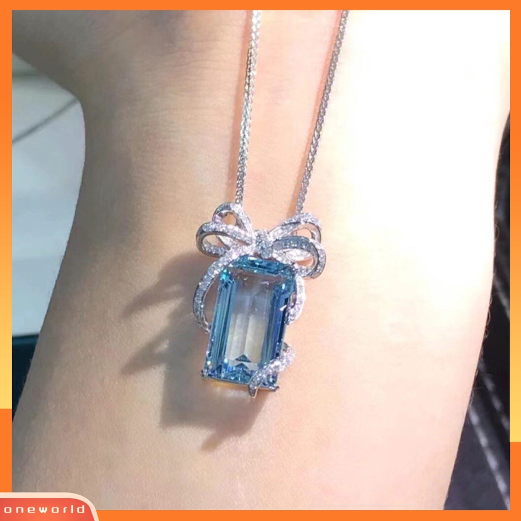 [ONE] Wanita Kalung Busur Cubic Zirconia Perhiasan Semua Pertandingan Tahan Lama Rantai Klavikula Mengkilap Untuk Pesta