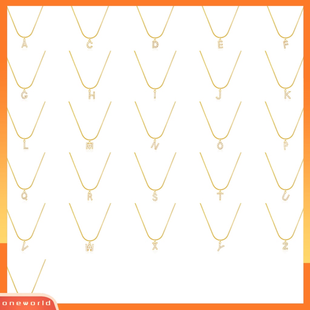 [ONE] Wanita Liontin Kalung Huruf Hip Hop Hias Berlian Imitasi Rantai Ular Klavikula Rantai Perhiasan Hadiah