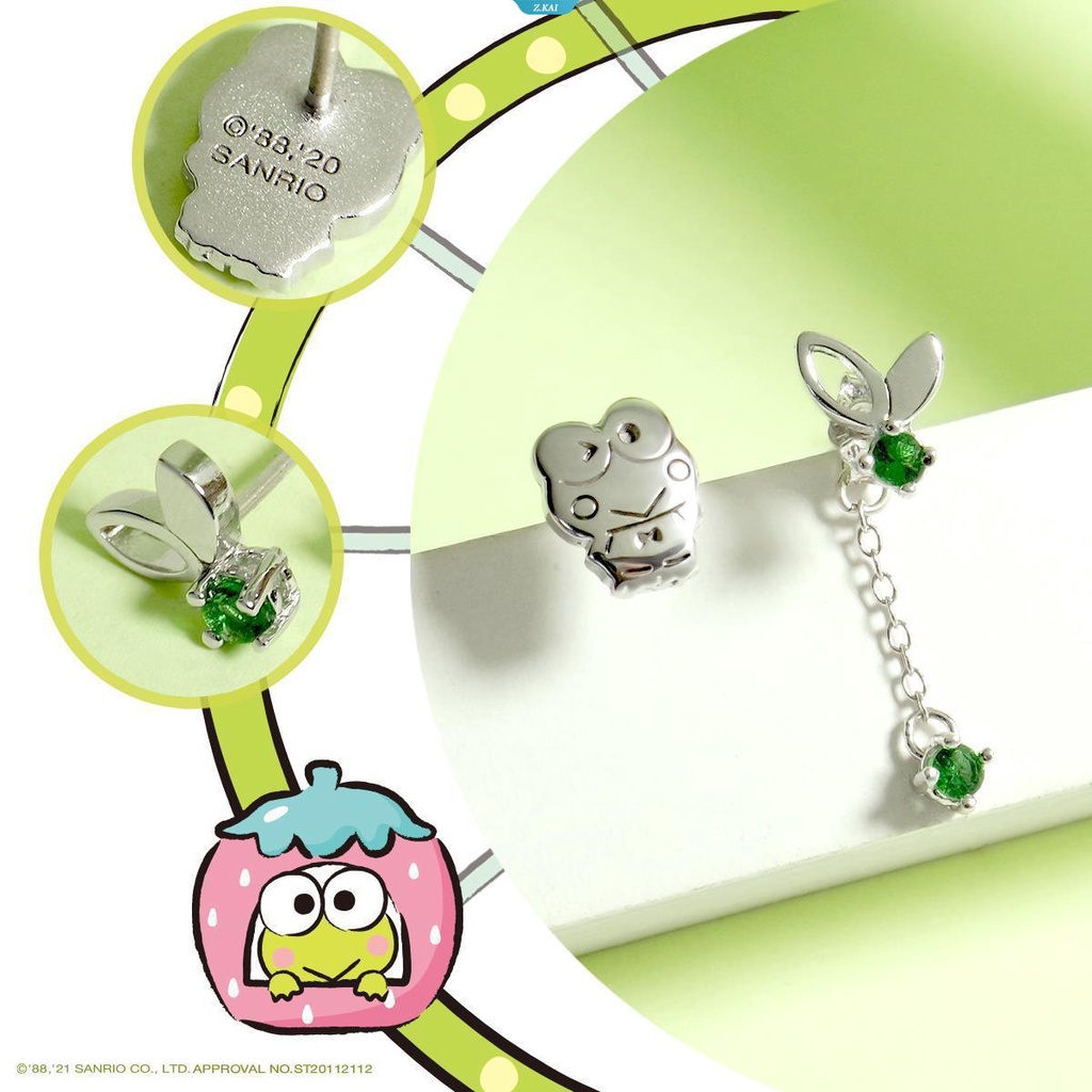 2023baru Kawaii Lucu Sanrio Keroppi Anting Ear Studs S925 Sterling Silver Electroplate Daun Batu Permata Gadis Hadiah Natal Untuk Pacar [ZK]