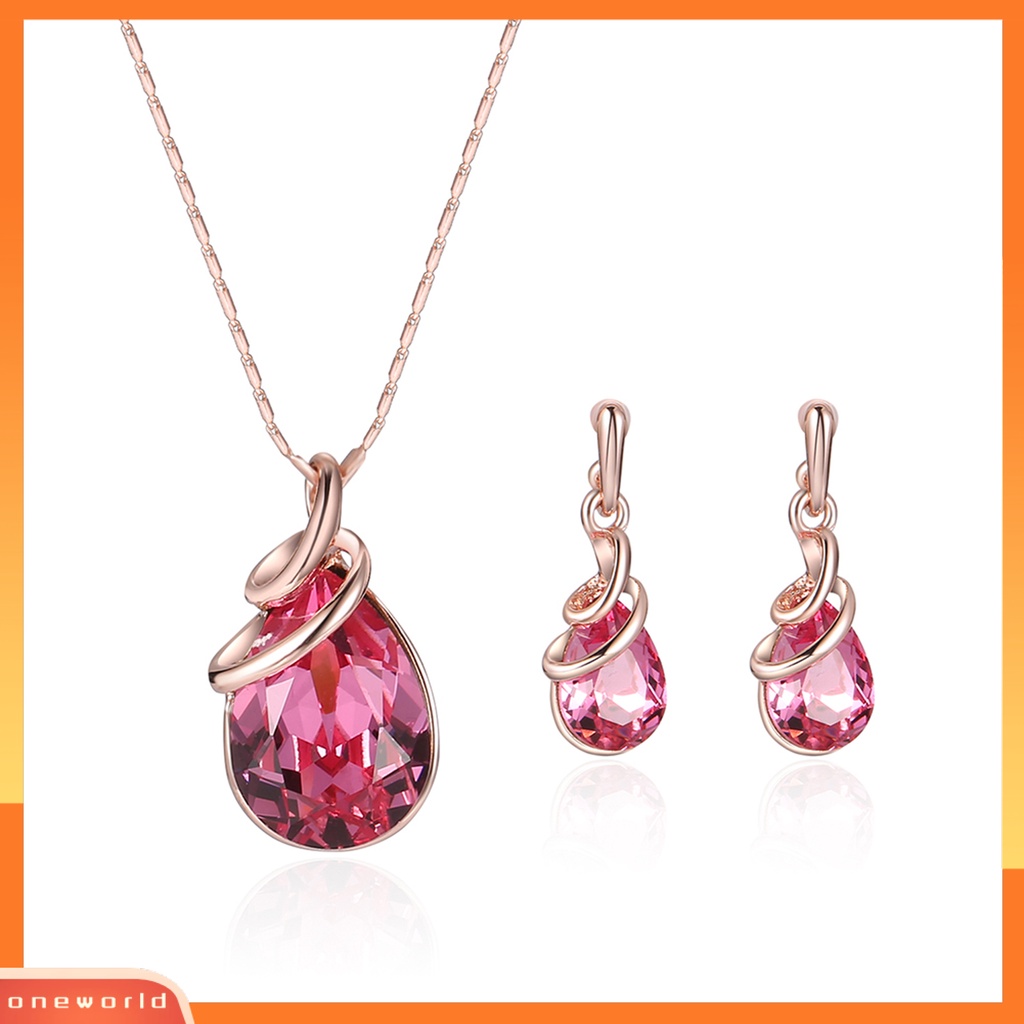 [ONE] 1set Wanita Kalung Elegan Mewah Hadiah Mulia Tetesan Air Merah Berlian Imitasi Bertatahkan Stud Anting Kit Fashion Perhiasan