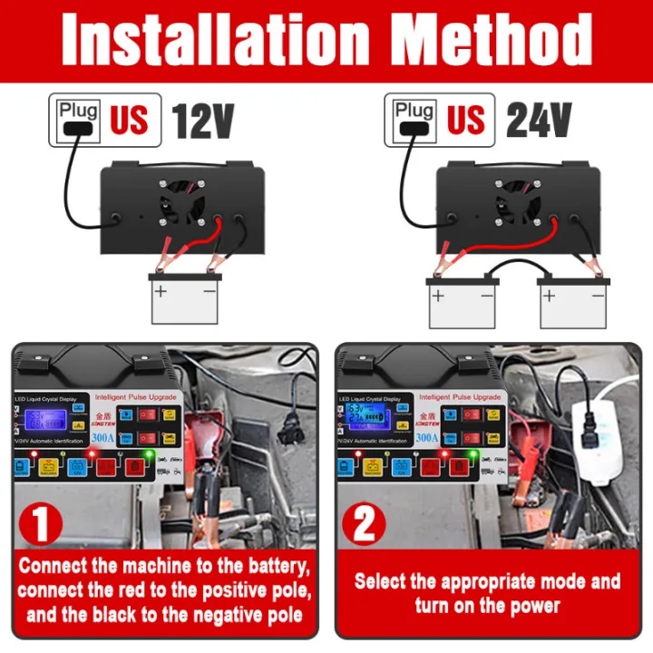 Pengisi daya perbaikan aki mobil 400W  12v / 24v  6-180Ah Charger Aki Intelligent Automatic Mobil Motor Baterai Truk Yang Sepenuhnya Otomatis Pengisi Daya Cepat Daya Tinggi