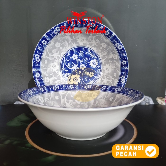 WINSTON 1pcs FLOWER BLUE Bowl Keramik 9inch | Mangkok Makan Dalam 23cm
