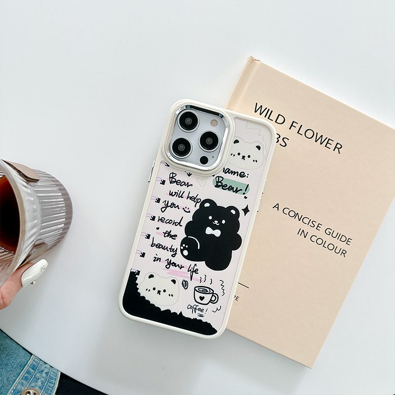 Black Notebook Bear Soft Silicon Case HP iP iPhone 12 13 14 Pro Max 11 Girl Woman FTD Casing Apple