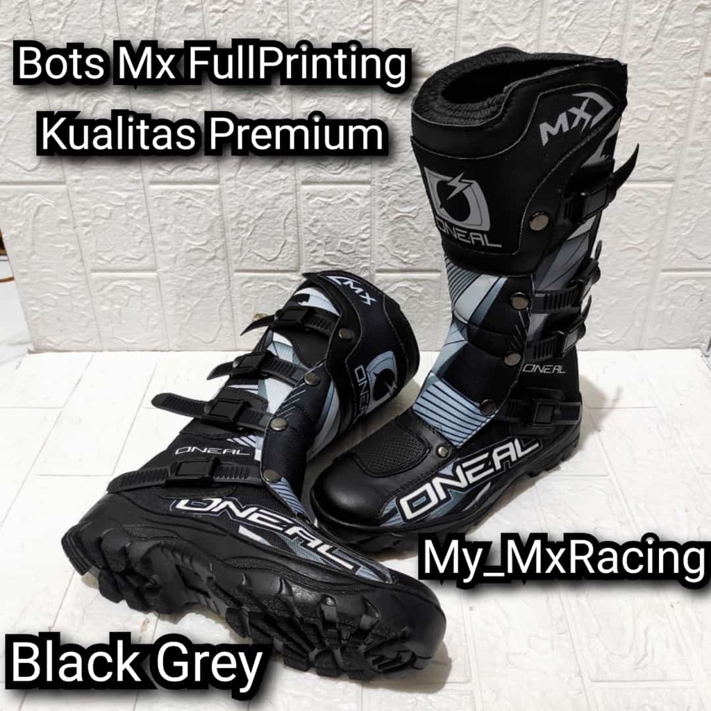 sepatu trail cross ful printing dengan desain menarik sepatu adventure trabas bots safety kombinasi piyu dan condura print black