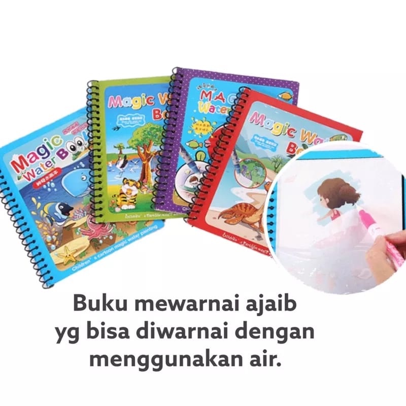 WE Magic Water Book Buku Gambar Mewarnai Ajaib Magic Water Pen Buku Warna Mainan Edukasi Anak Coloring Books