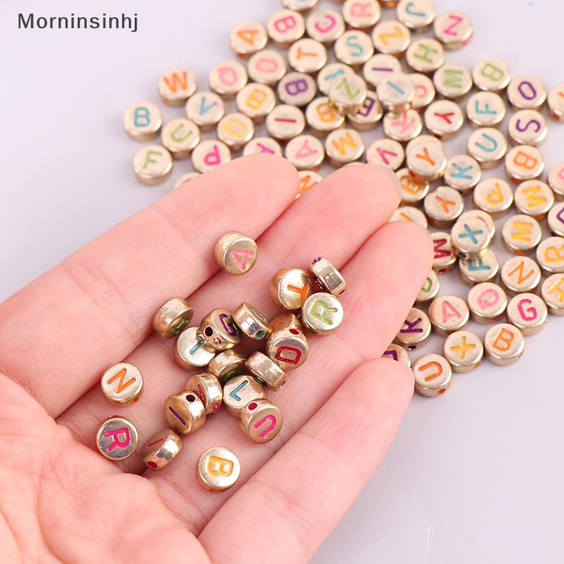 Mornin 100pcs Manik-Manik Akrilik Bulat 4x7mm Huruf Perunggu Manik Longgar Spacer Beads id