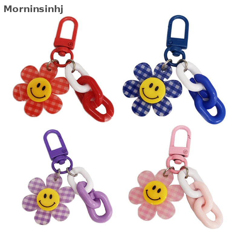 Mornin Warna-Warni Lucu Smiley Face Bunga Gantungan Kunci Ransel Liontin Gantungan Kunci Aksesoris Hadiah id