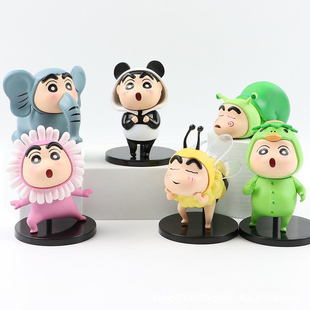 【 ELEGANT 】 Crayon Shin-Chan Anime Figure 6 Pcs Pvc Hadiah Ulang Tahun Peripheral Toy Dekorasi Kue Crayon Figure Toys