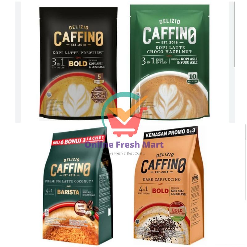 

CAFFINO Kopi 3in1 Bold Baru coffee latte premium dark cappucino hazelnut latte coconut - Online Fresh Mart Denpasar