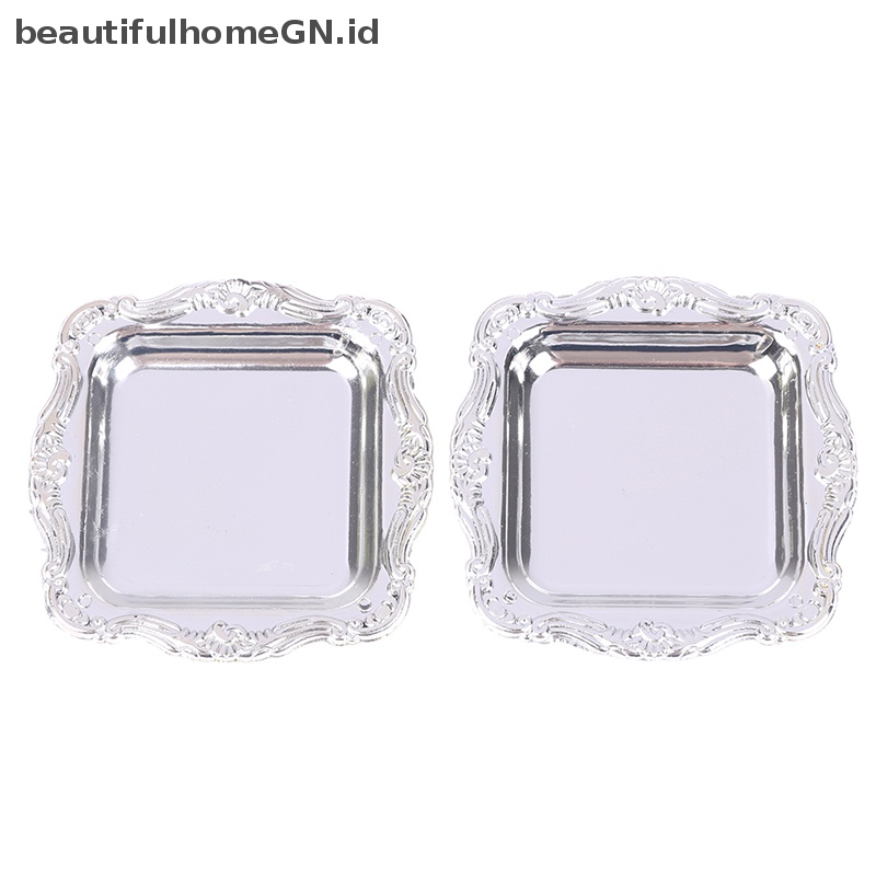 {Cantik} 2pcs Miniatur Rumah Boneka Aksesoris Piring Simulasi Nampan Teh Plastik Mini~