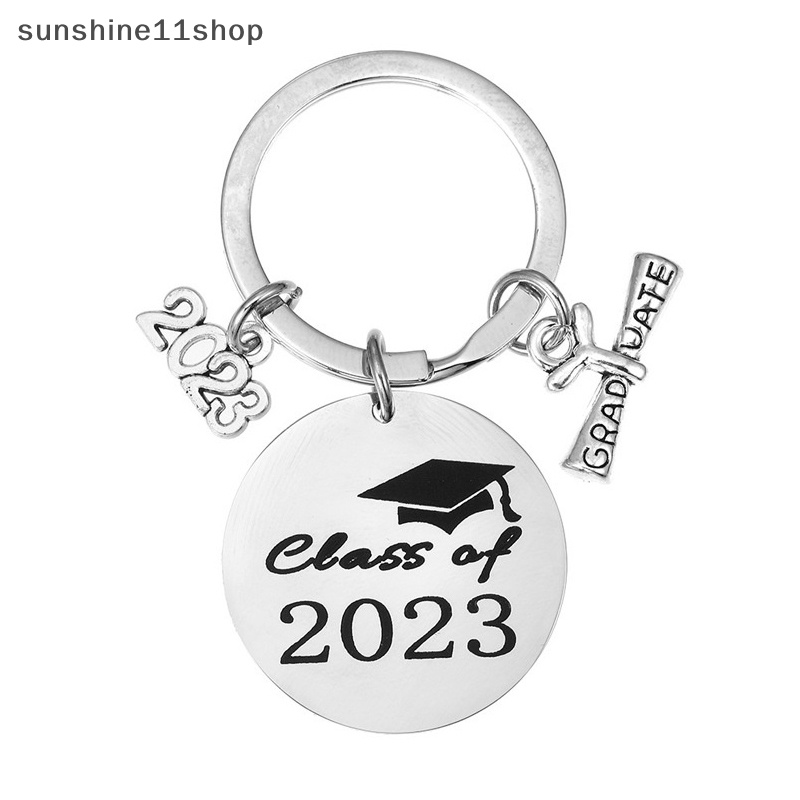 Sho Gantungan Kunci Liontin Stainless Steel Bulat Siswa2023Musim Wisuda Hadiah Bachelor Topi Hadiah Tulisan Logam Key Ring N