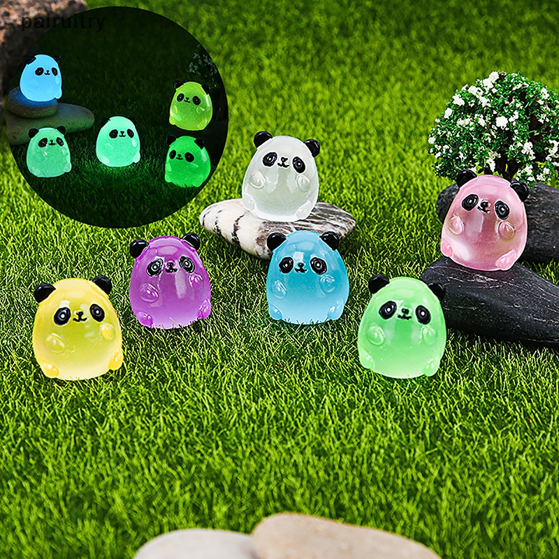 Prt 2pcs Luminous Panda Micro Resin Landscape Figure Ornamen Menyala Dalam Gelap Miniatur Taman Micro Pesta Mobil Dekorasi Rumah Aksesoris PRT