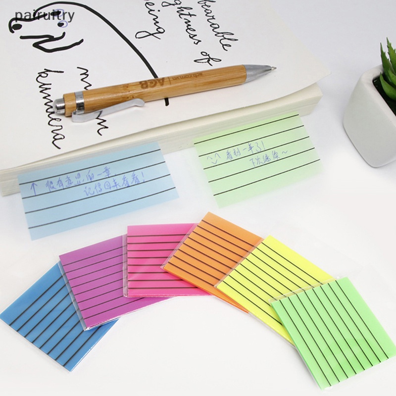 Prt 50lembar Warna Transparan Sticky Note Garis Horizontal Index Stiker Pesan Siswa Notebook Tahan Air Dan Dapat Ditulis Alat Tulis PRT