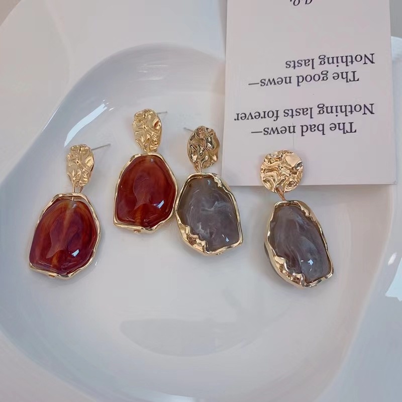 Ahellogirl Korea Retro Istana Gaya Resin Geometris Anting-Anting Wanita Baru Berlebihan High-end Ringan Mewah S925 Perak Jarum Anting Tren