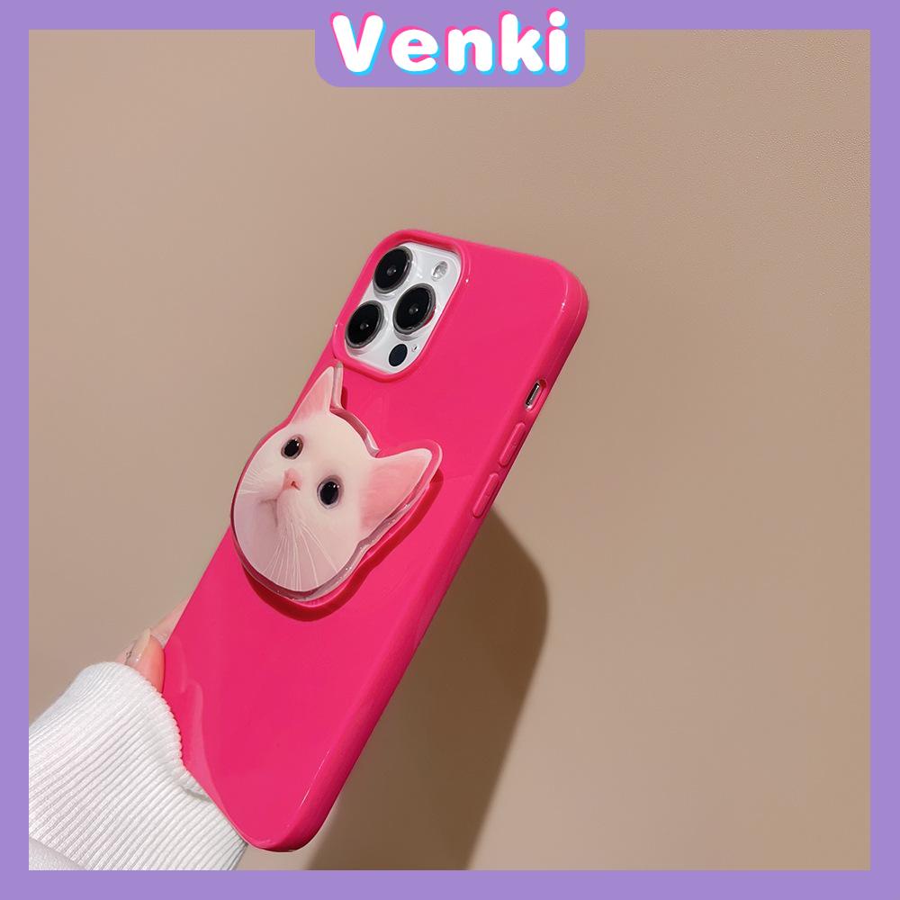 VENKI - Untuk iPhone 14 Pro Max iPhone Case dengan Kucing Lucu Dudukan Lipat Pegangan Bening Pink Glossy TPU Soft Case Tahan Guncangan kompatibel dengan iPhone 13 Pro max 12 Pro Max 11 xr xs 7 8Plus