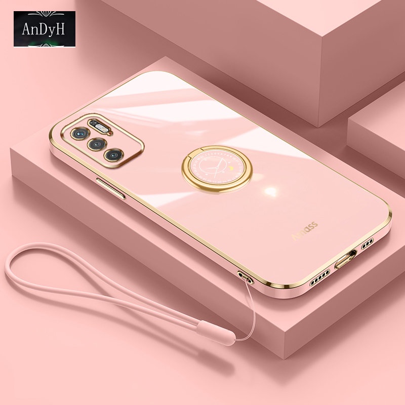 Andyh Casing Ponsel Silikon Ultra Tipis Untuk Xiaomi POCO M3 Pro 4G 5G Redmi Note10 5G Note 10T 5G Deluxe Perlindungan Jatuh Pita Emas Dengan Jam Cincin Dan Lanyard Gratis