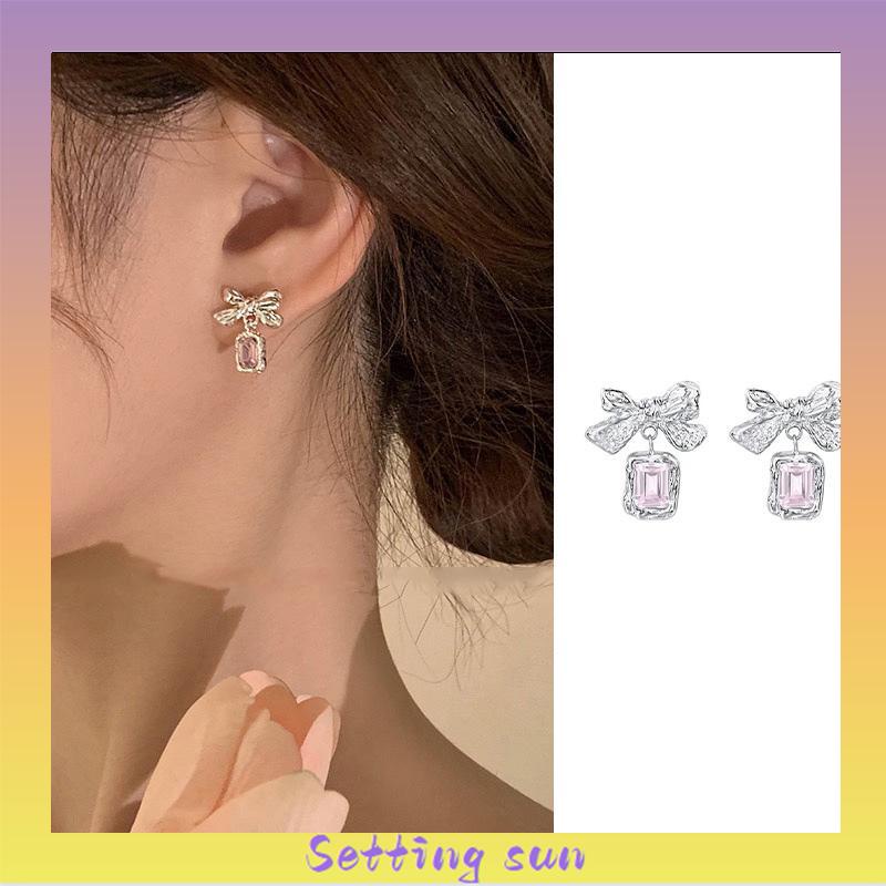 Anting Dasi Kupu-kupu Berlian Zircon Bow Stud Anting Fashion Korea Gaya Untuk Wanita TN